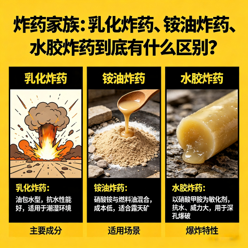 遂宁炸药家族：乳化炸药、铵油炸药、水胶炸药到底有什么区别？
